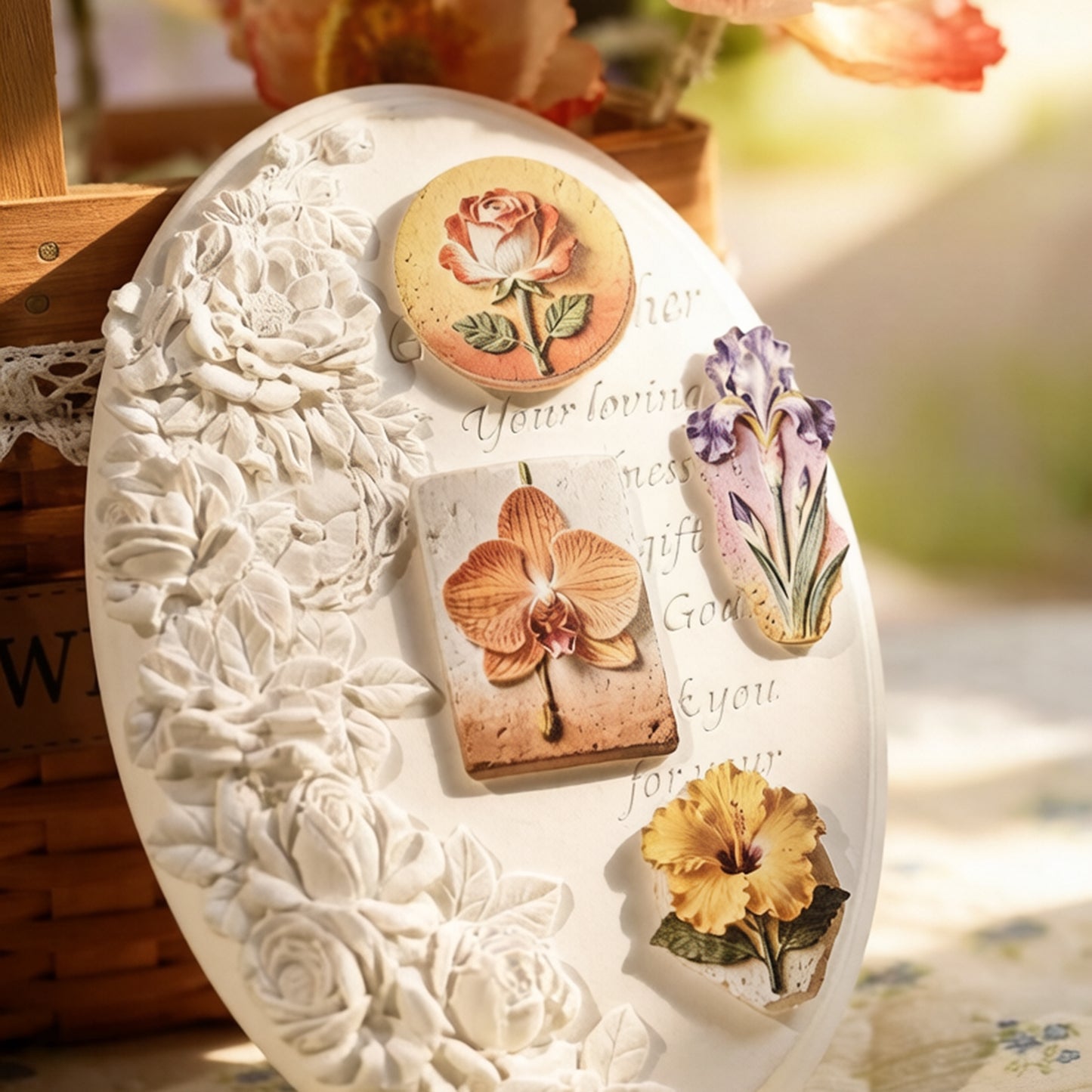 Floral Relief Sculpture Stickers 20pcs