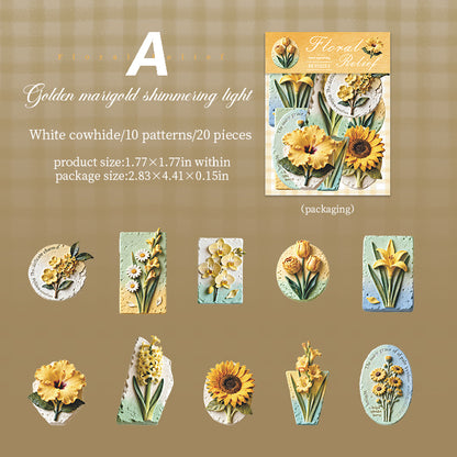 Floral Relief Sculpture Stickers 20pcs