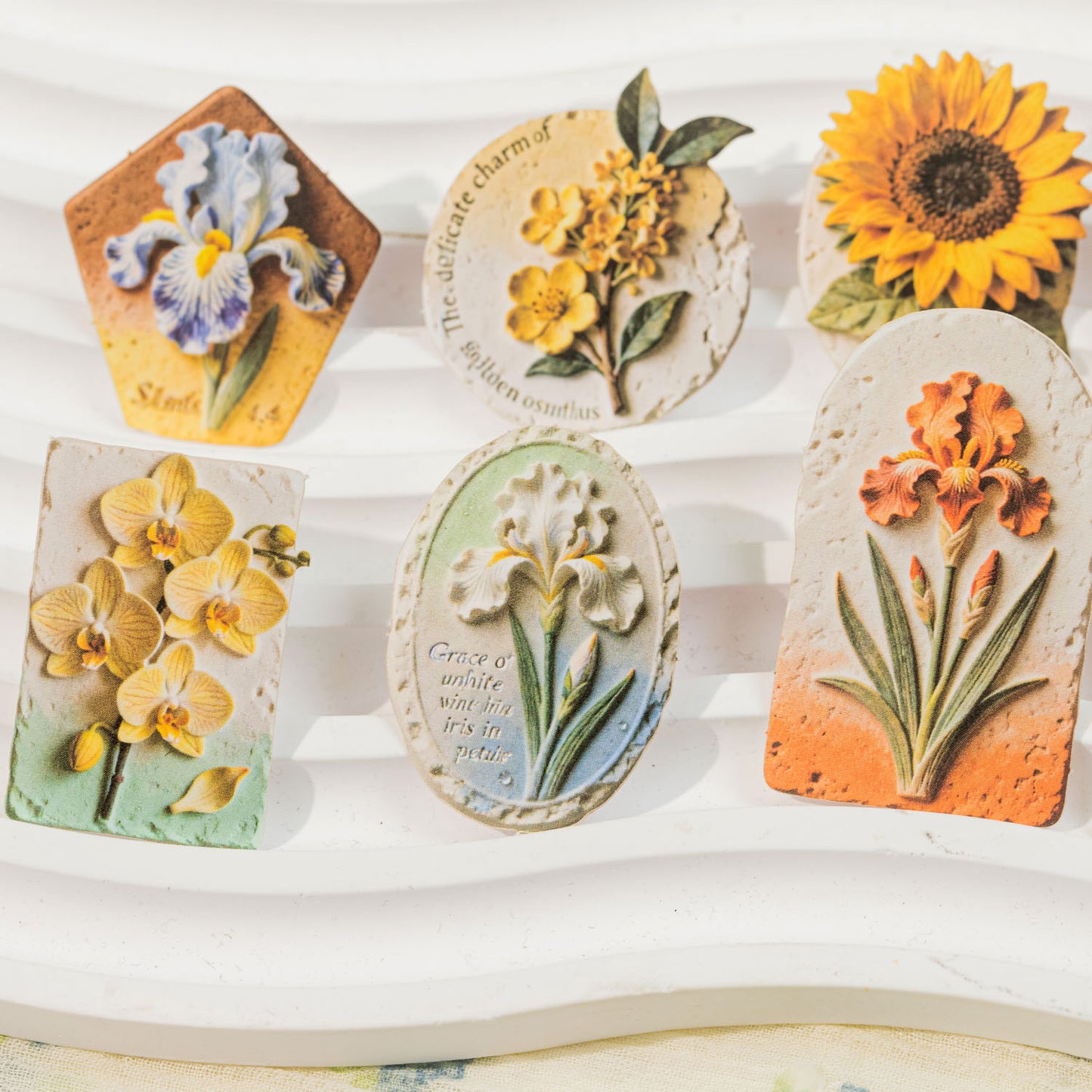 Floral Relief Sculpture Stickers 20pcs