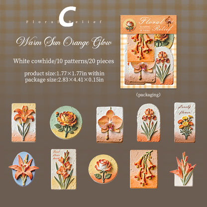 Floral Relief Sculpture Stickers 20pcs