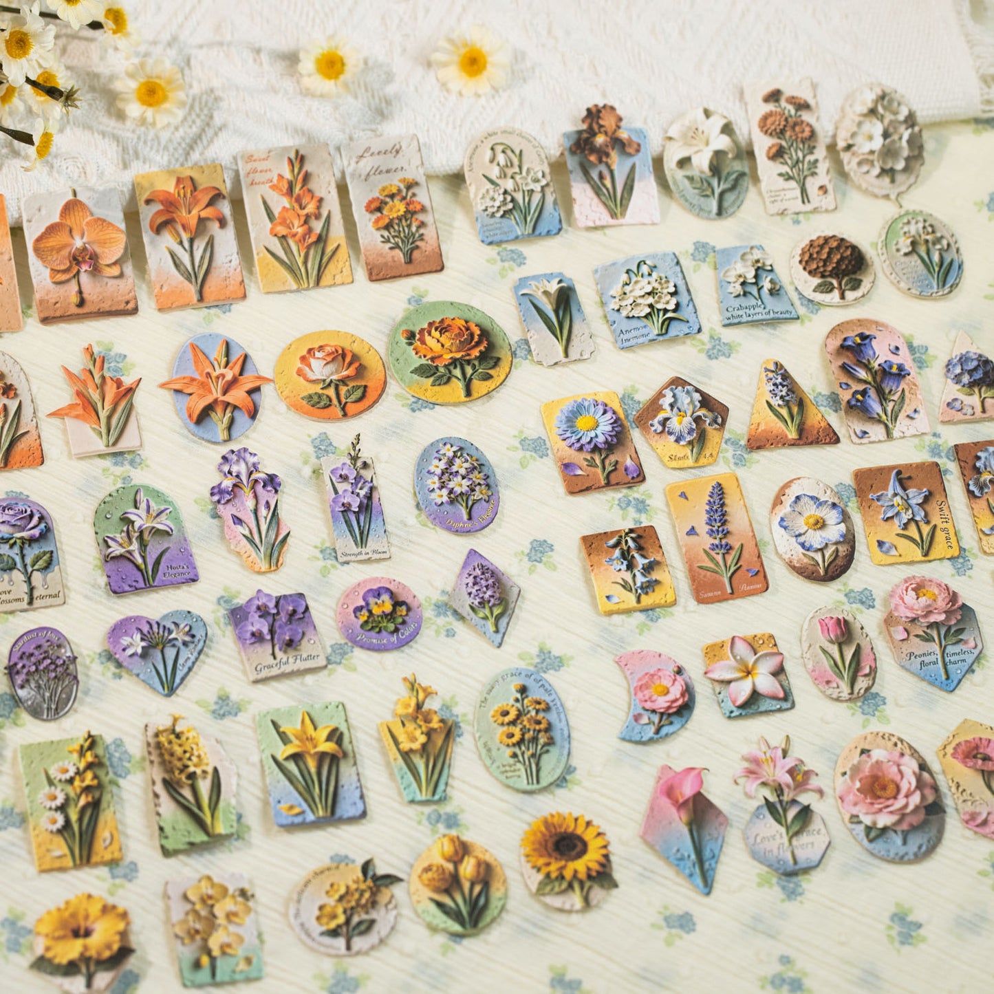 Floral Relief Sculpture Stickers 20pcs