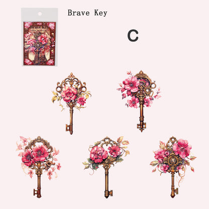 Flower and Secret Key Stickers 10pcs