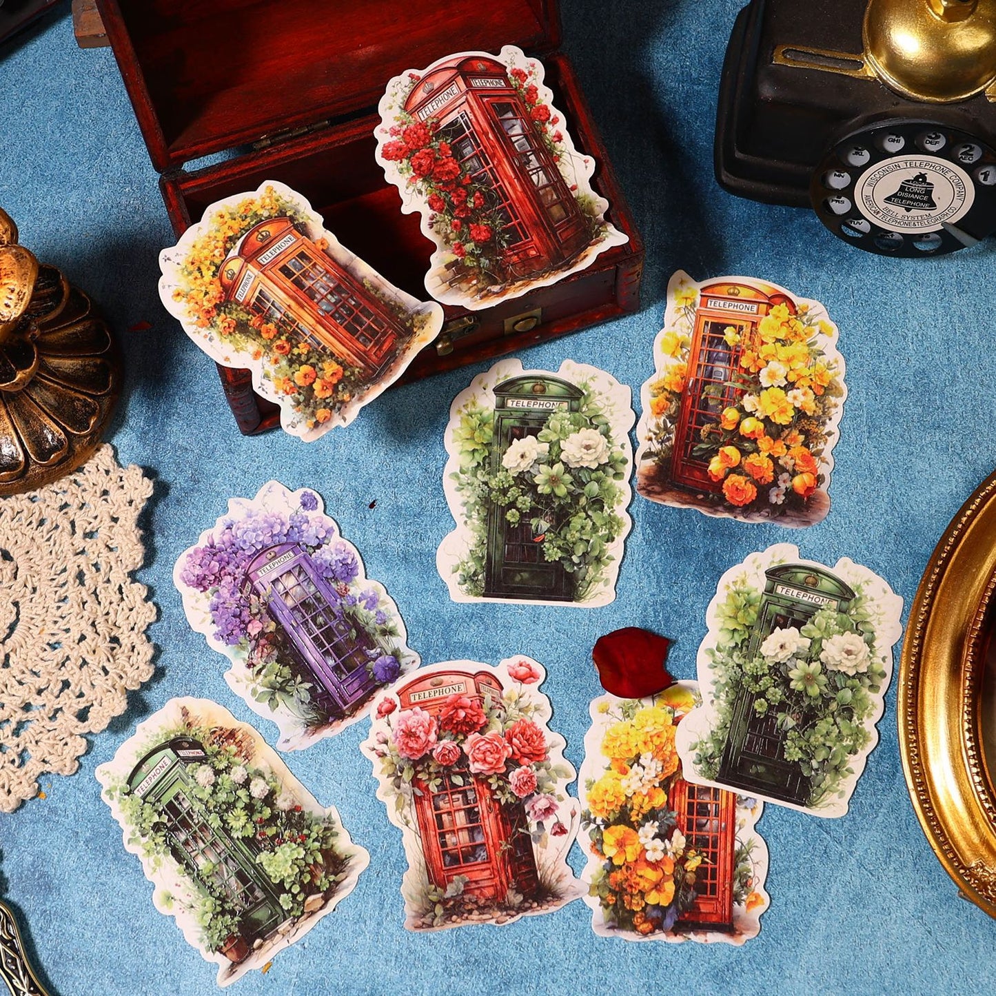 Flowering Season Telephone Booth Stickers 10pcs