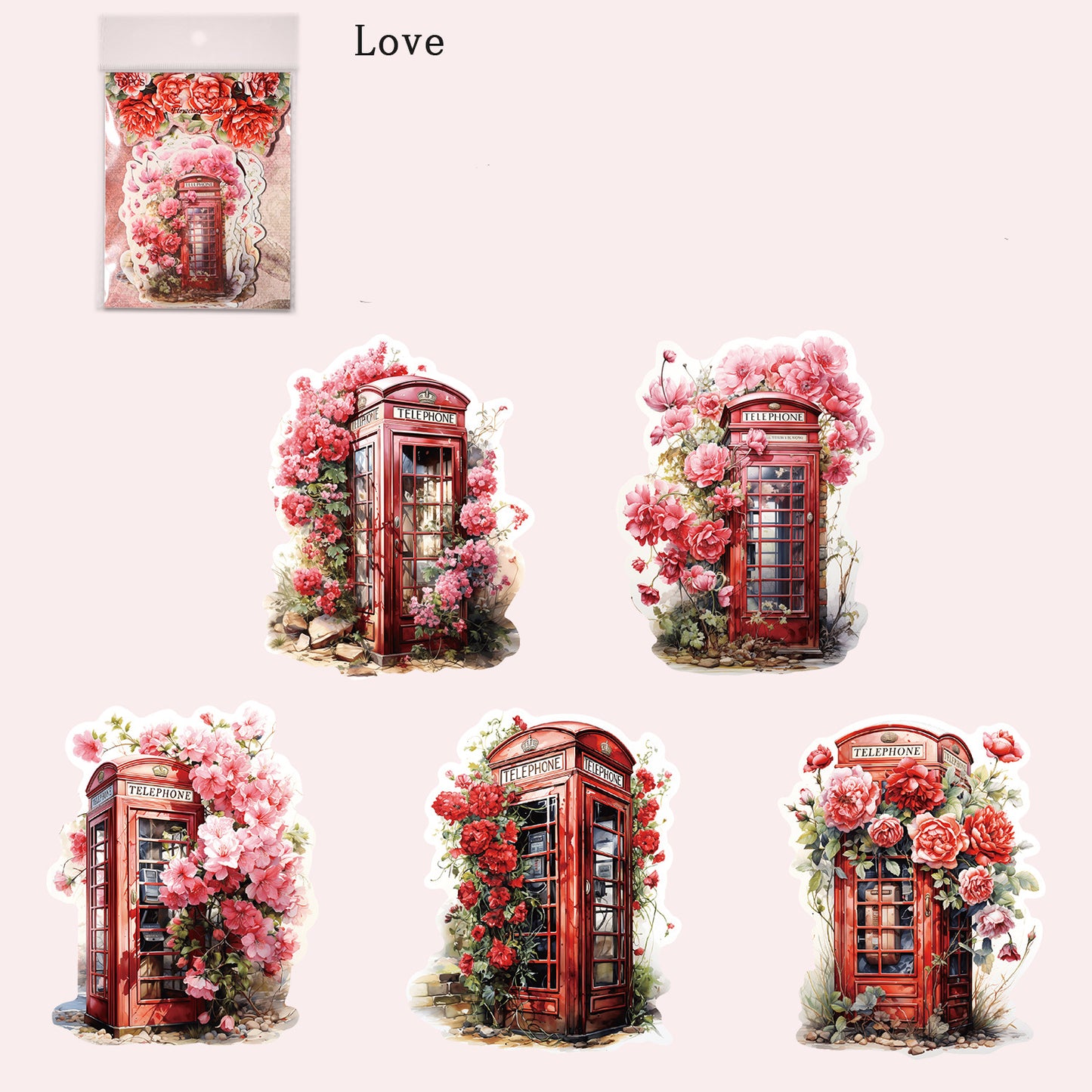 Flowering Season Telephone Booth Stickers 10pcs