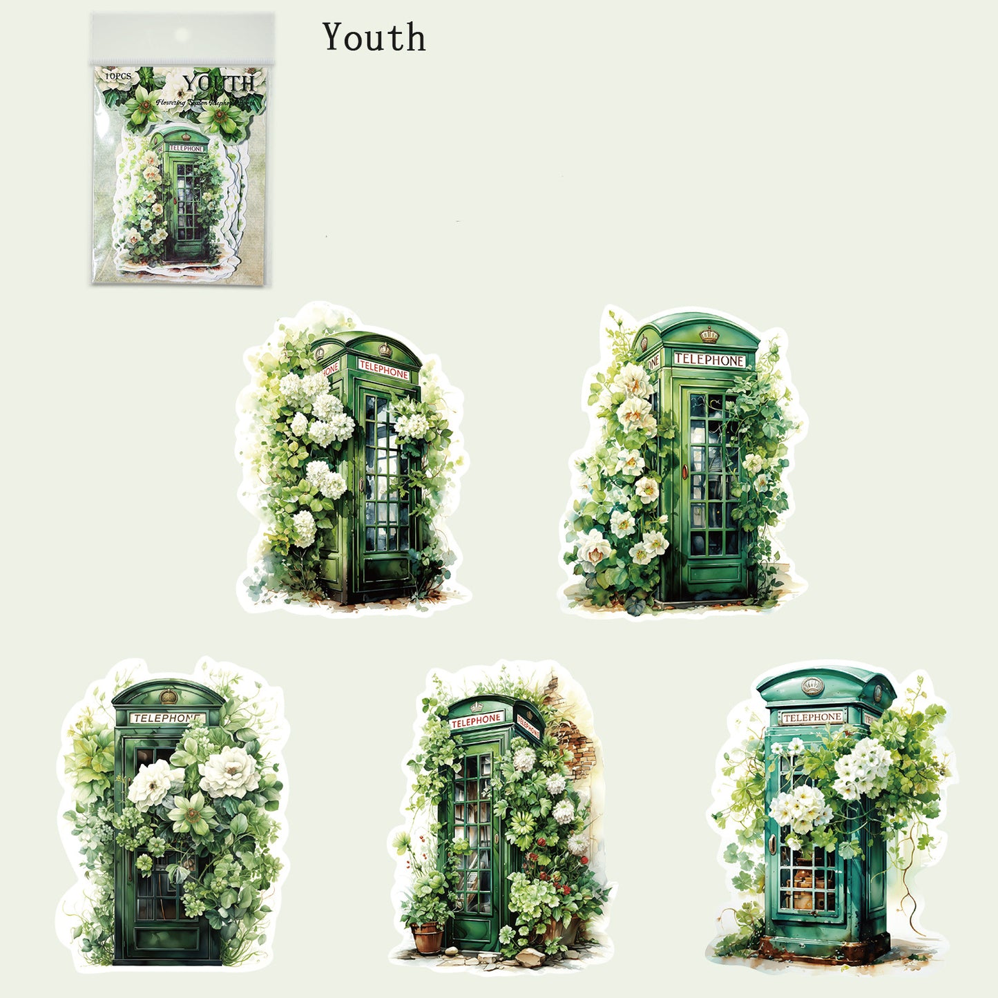 Flowering Season Telephone Booth Stickers 10pcs