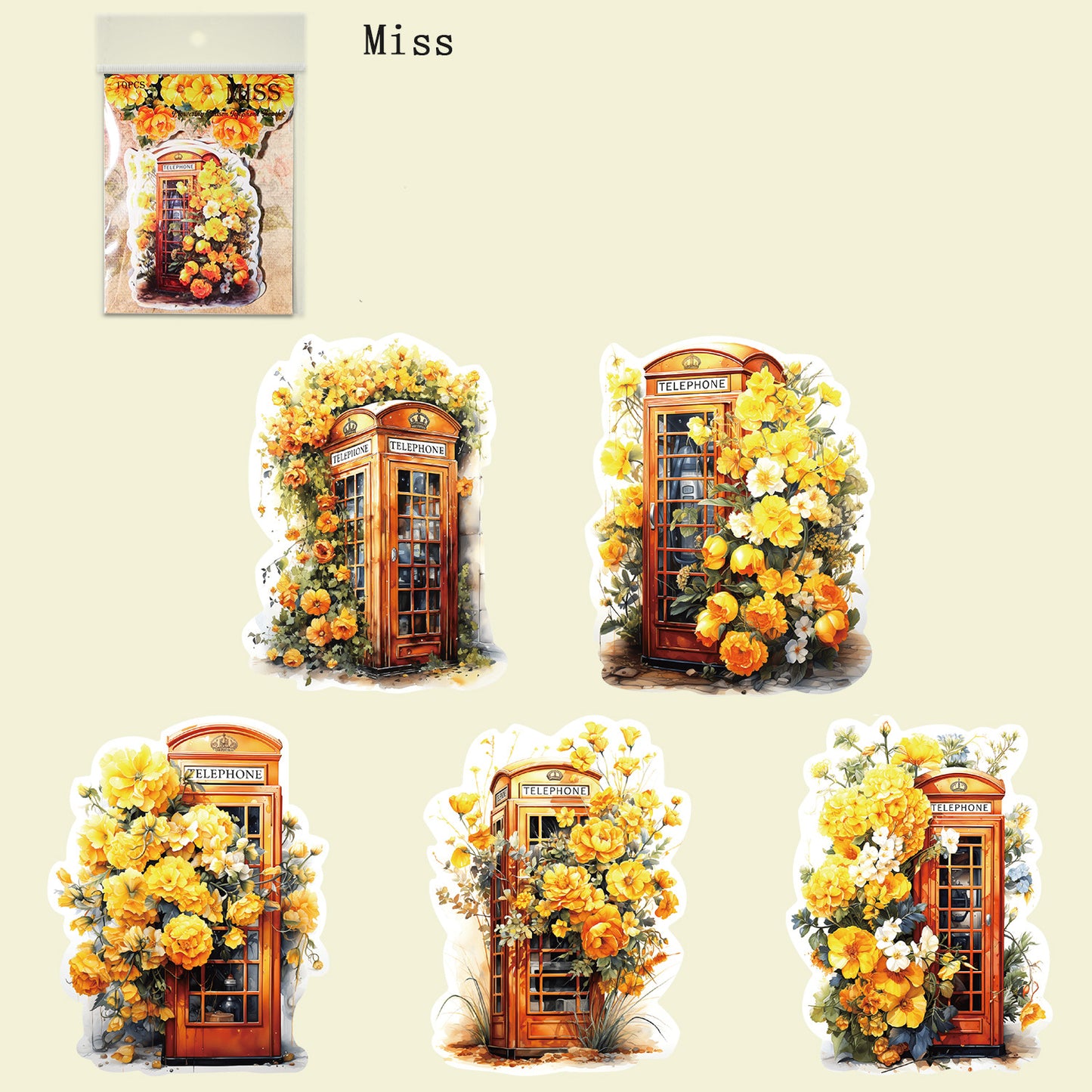 Flowering Season Telephone Booth Stickers 10pcs