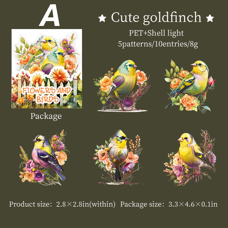 Flowers and Birds Stickers 10pcs