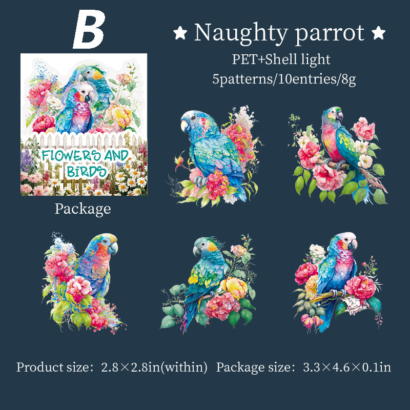 Flowers and Birds Stickers 10pcs