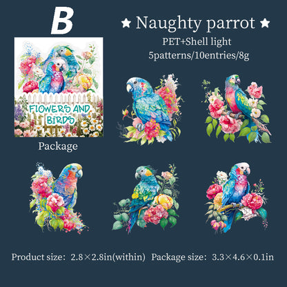 Flowers and Birds Stickers 10pcs