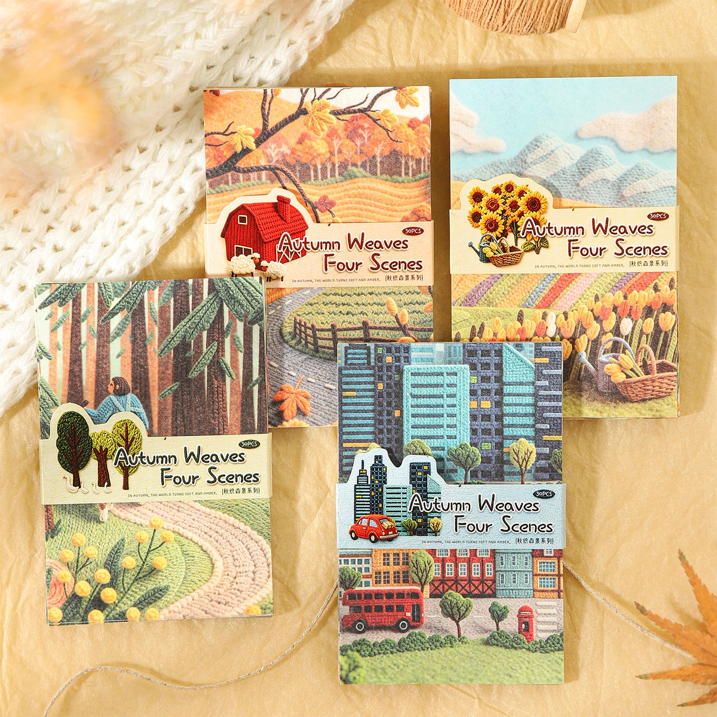 Four Woven Autumn Scenes Sticker 30pcs