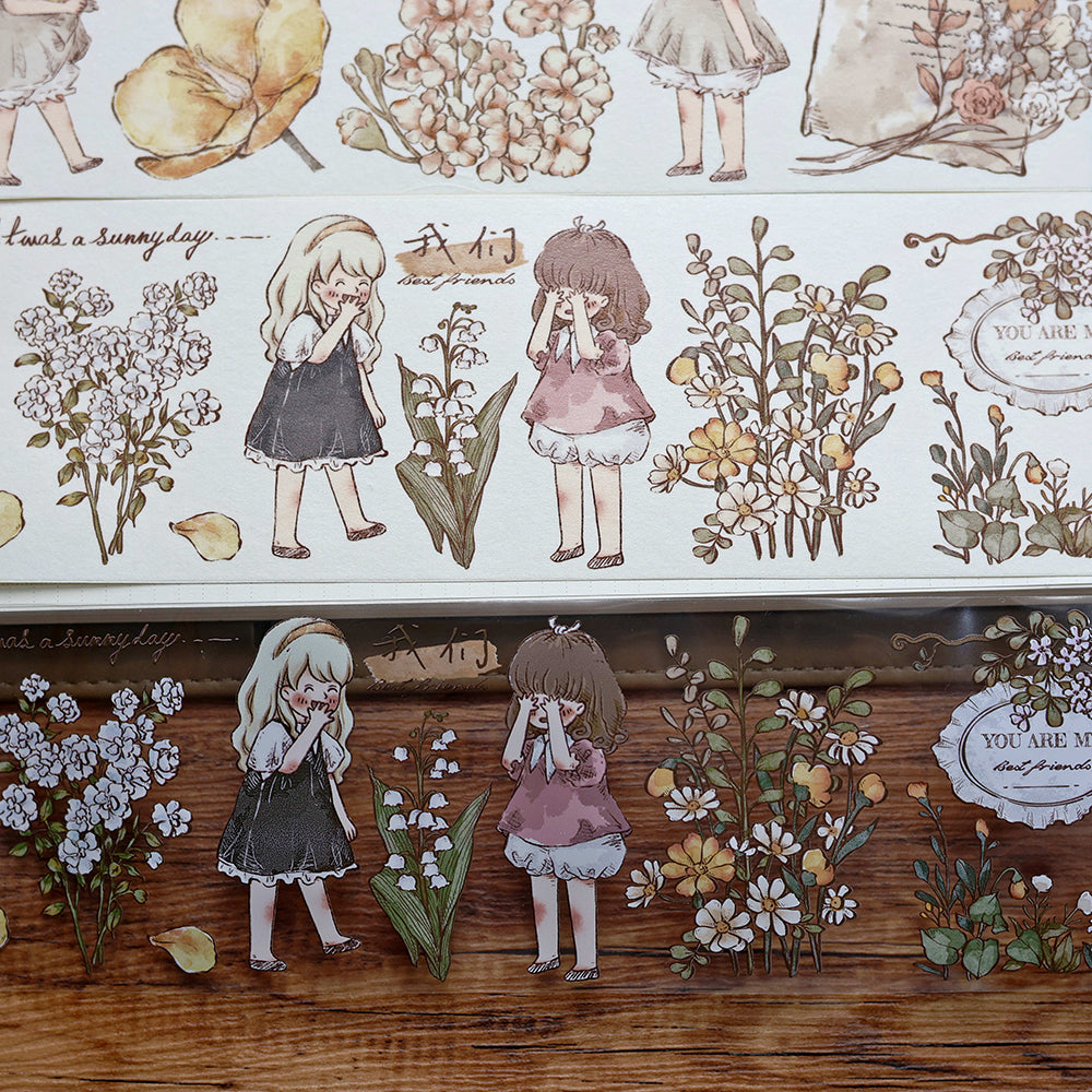 6.5cm*150cm Girl and Flowers Washi/PET Tape