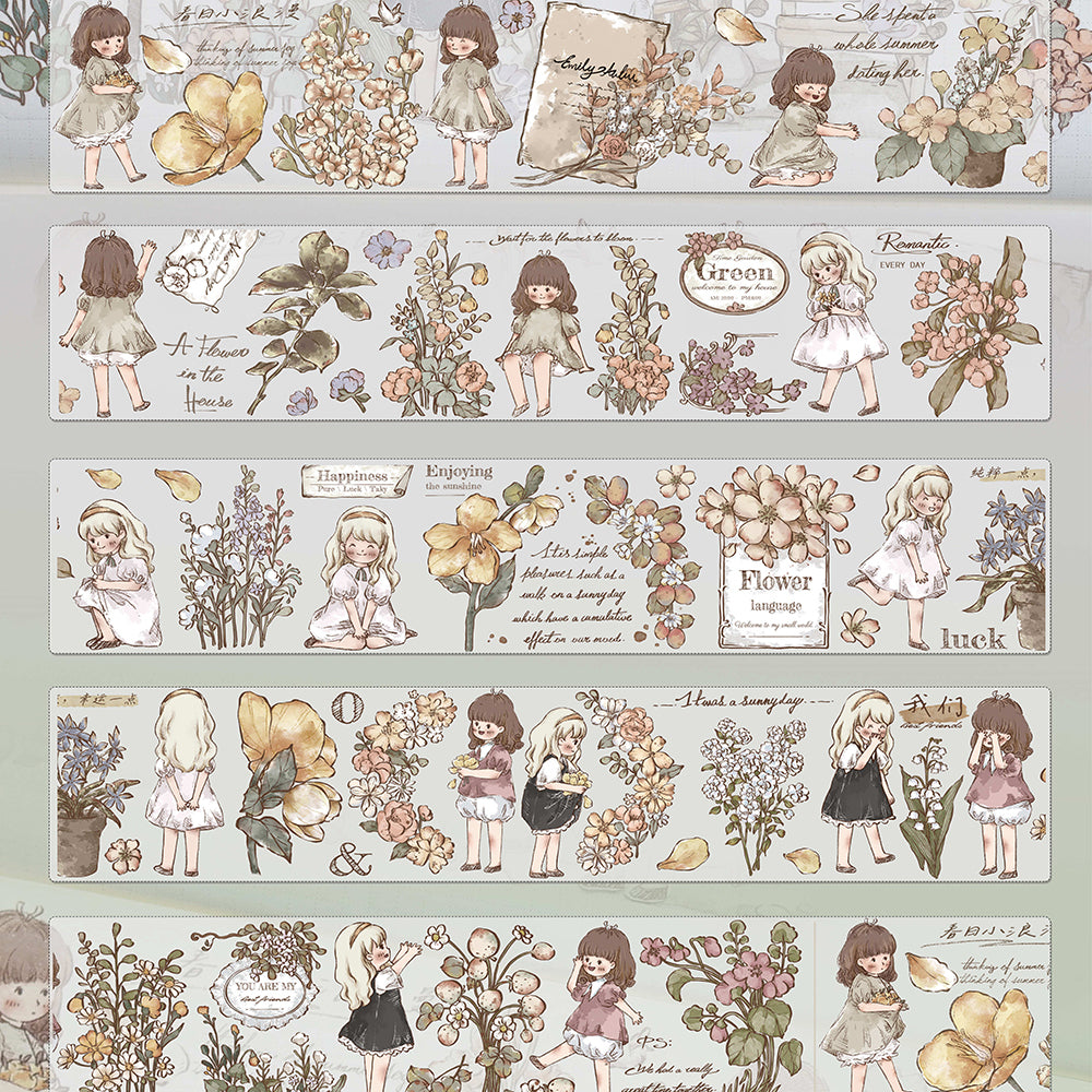 6.5cm*150cm Girl and Flowers Washi/PET Tape