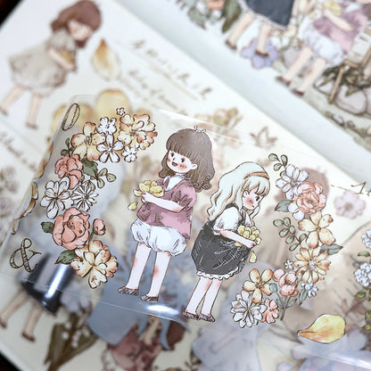 6.5cm*150cm Girl and Flowers Washi/PET Tape