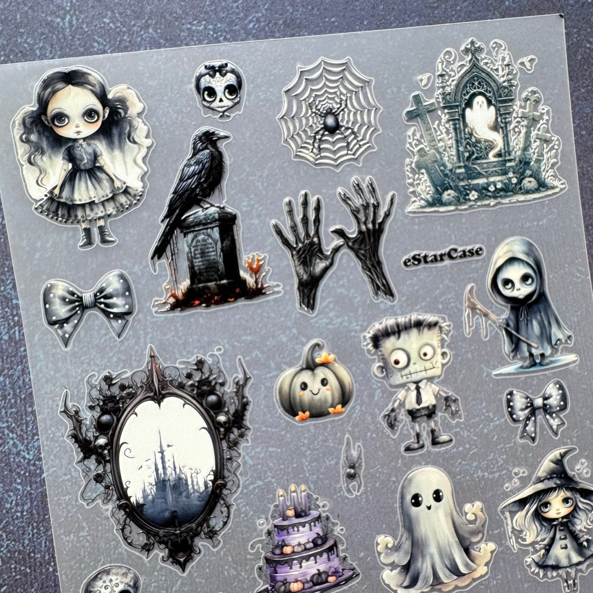 Goth Halloween Embossed Sticker 1pcs