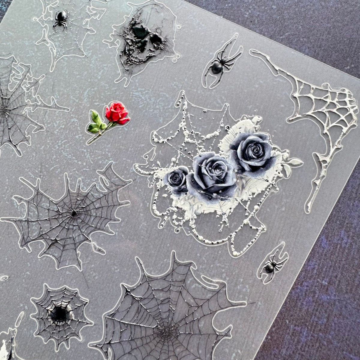 Goth Spider Web Embossed Sticker 1pcs