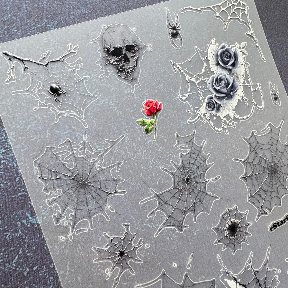 Goth Spider Web Embossed Sticker 1pcs