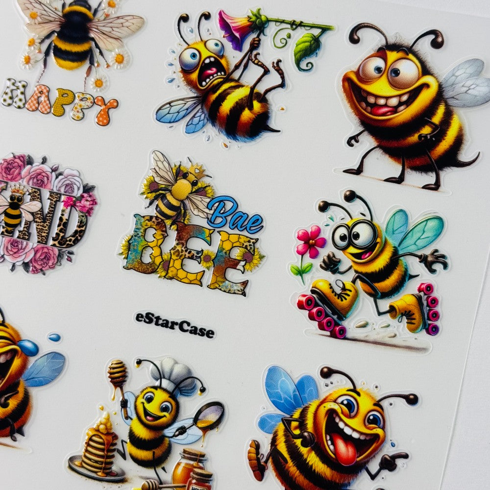 Happy Bee Embossed Sticker 1pcs