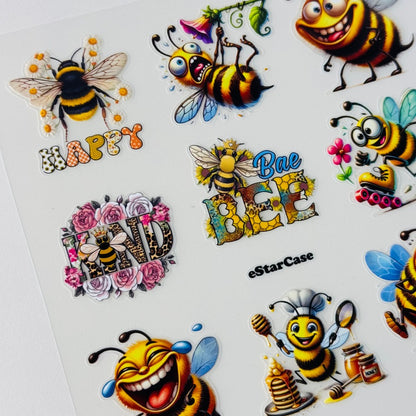 Happy Bee Embossed Sticker 1pcs