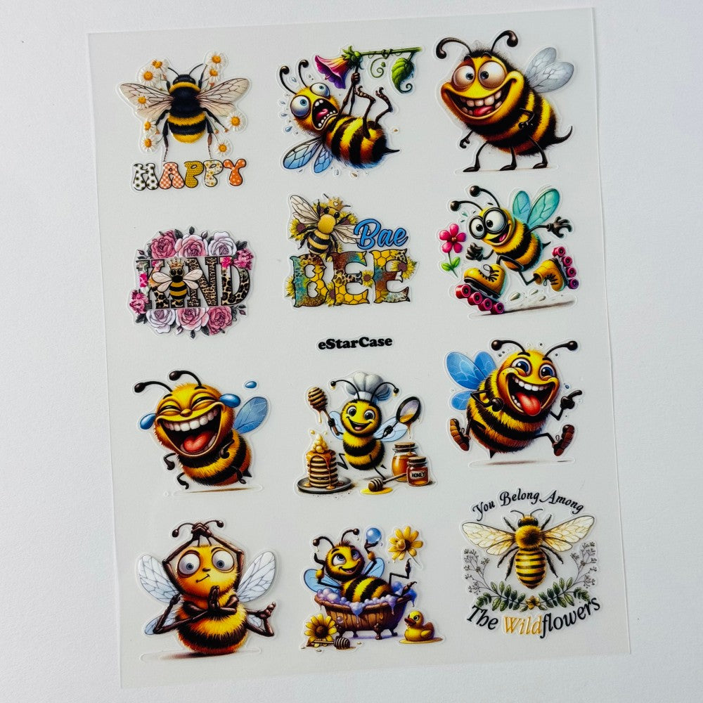 Happy Bee Embossed Sticker 1pcs