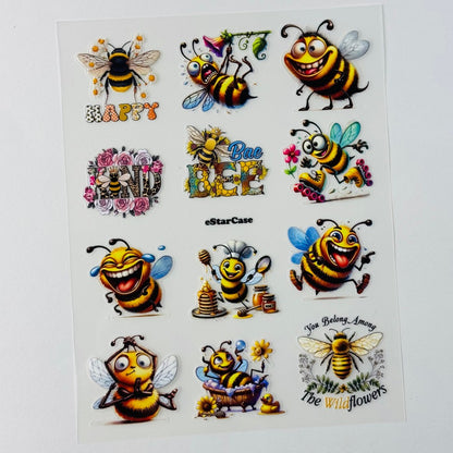 Happy Bee Embossed Sticker 1pcs