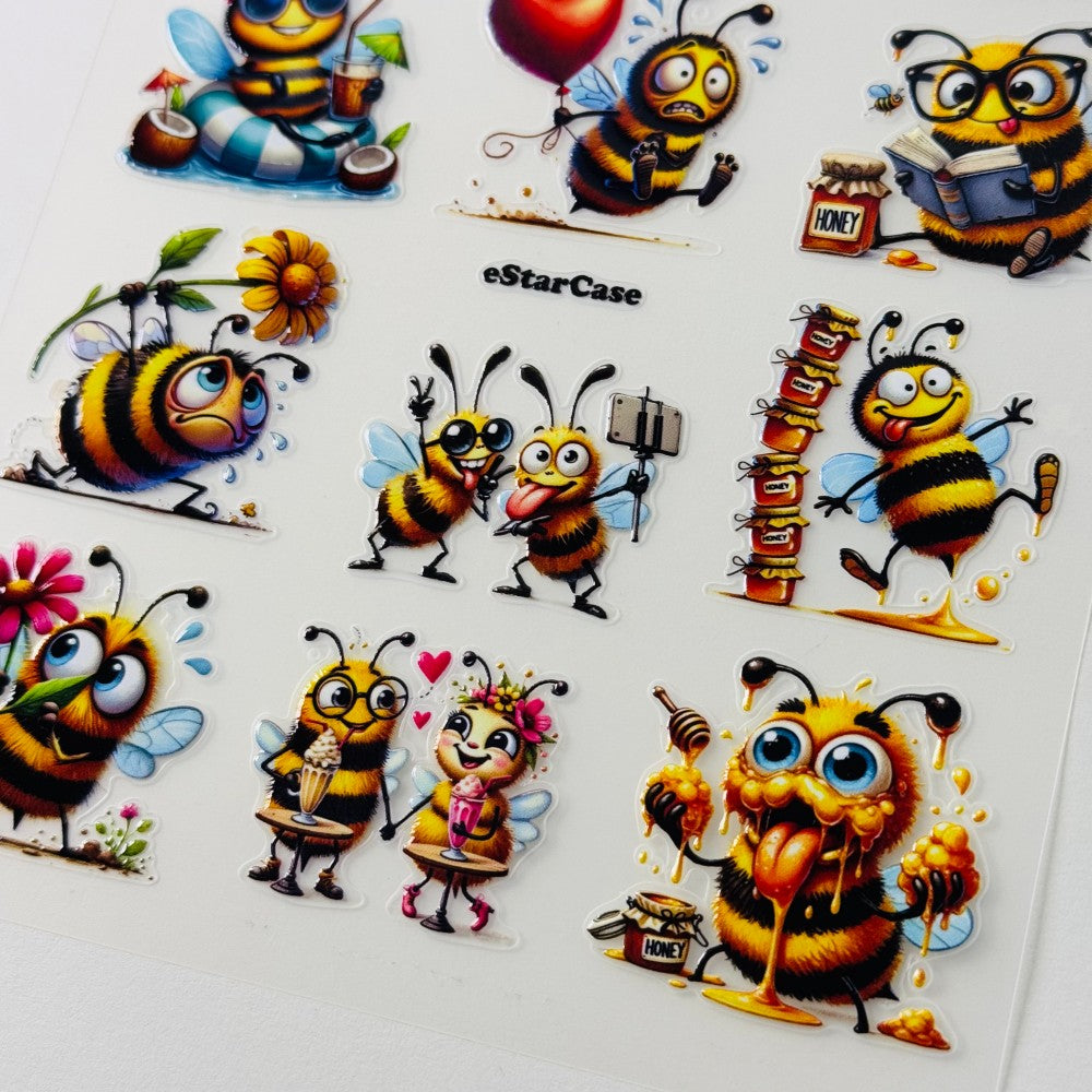 Happy Bee Embossed Sticker 1pcs