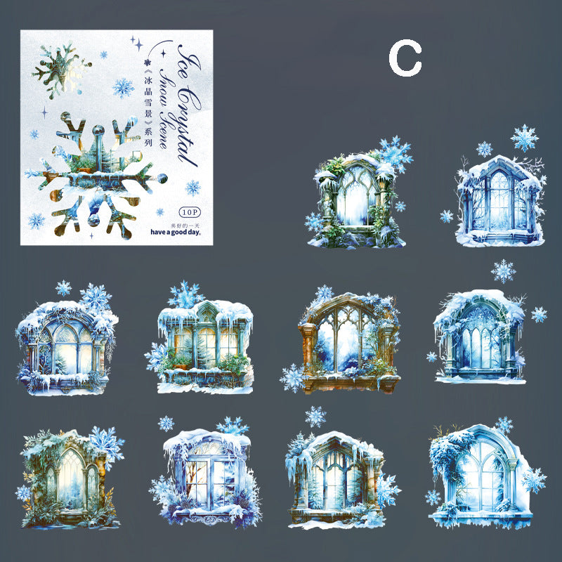 Ice Crystal Snow Scene Stickers 10pcs