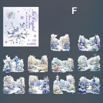 Ice Crystal Snow Scene Stickers 10pcs