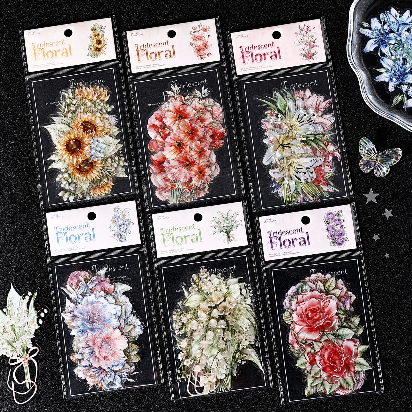Iridescent Floral Sticker 10pcs