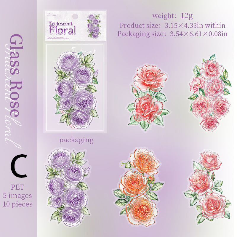 Iridescent Floral Sticker 10pcs