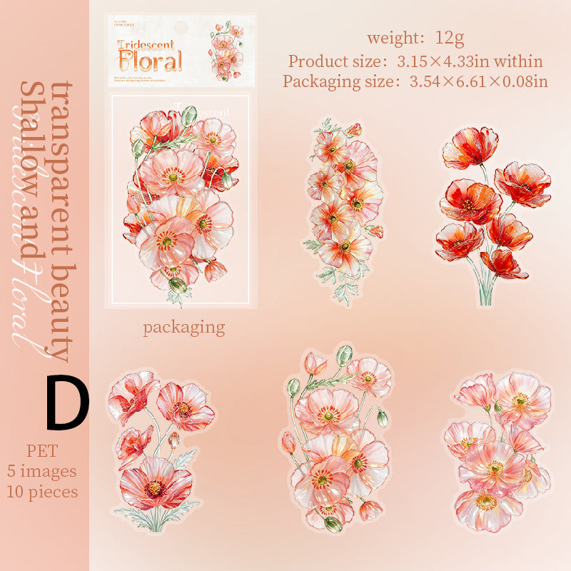 Iridescent Floral Sticker 10pcs
