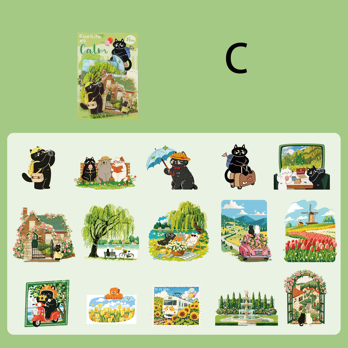 Kitty Wanders the World  Sticker 15pcs