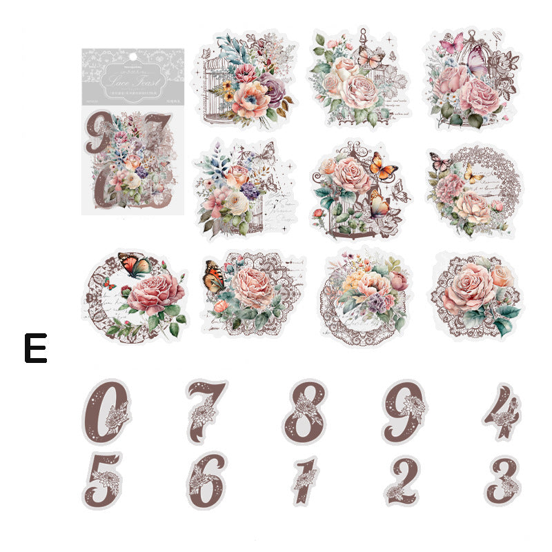 Lace Flower Number Sticker 30pcs