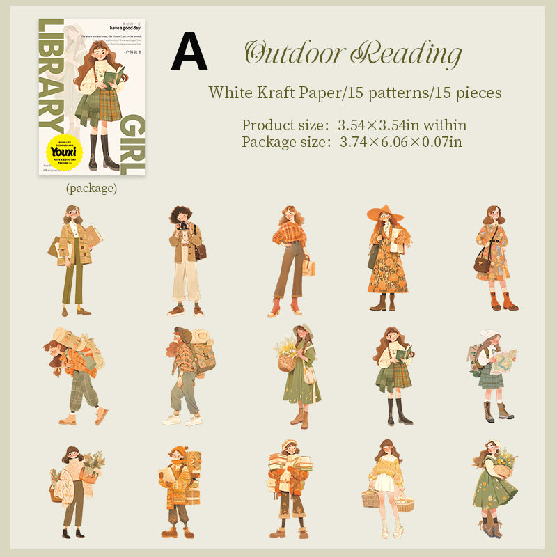 Library Girl Sticker 15pcs