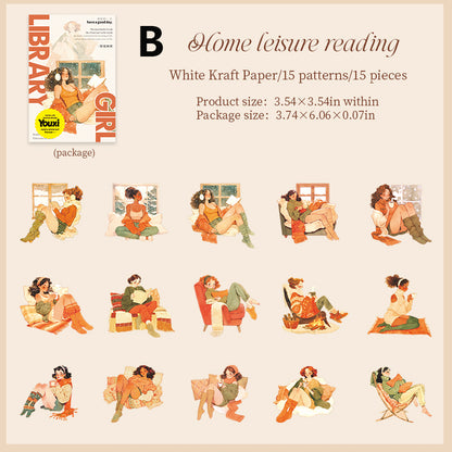 Library Girl Sticker 15pcs