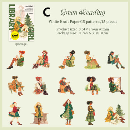 Library Girl Sticker 15pcs