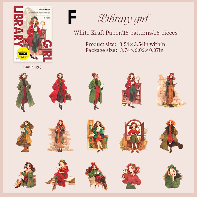 Library Girl Sticker 15pcs