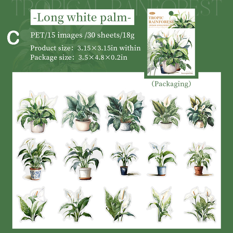 Tropical Rainforest Plant Stickers 30pcs
