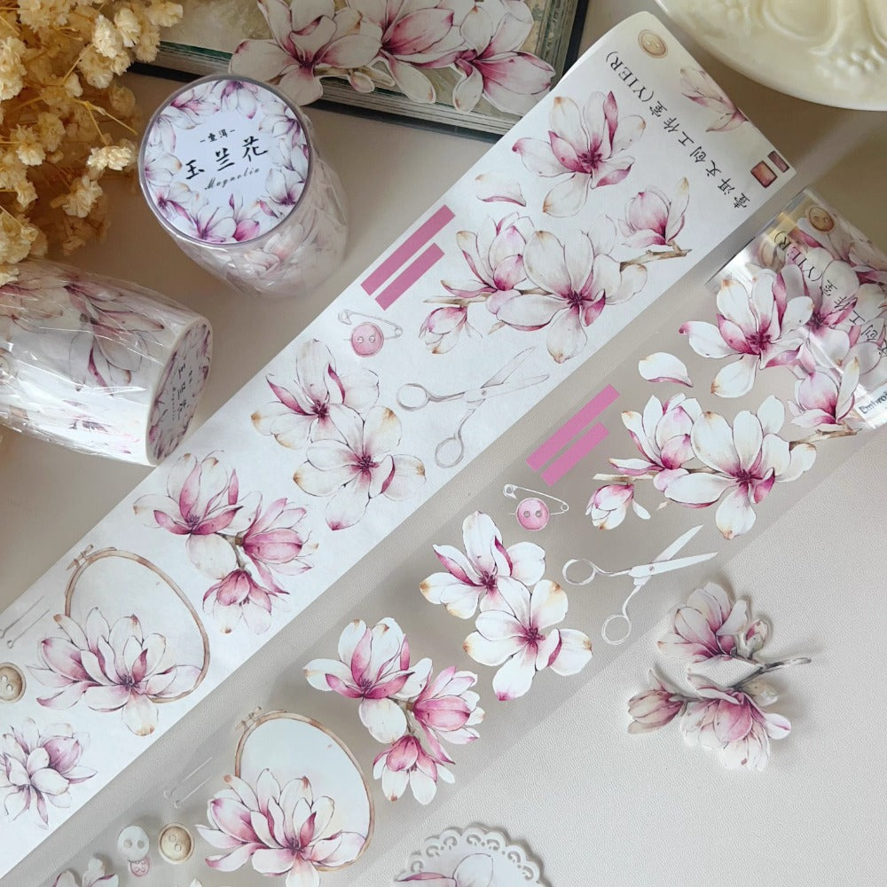 5.5cm*120cm Magnolia Pink Retro Large Flower PET Washi Tape