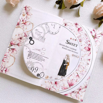 5.5cm*120cm Magnolia Pink Retro Large Flower PET Washi Tape