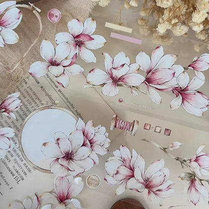 5.5cm*120cm Magnolia Pink Retro Large Flower PET Washi Tape