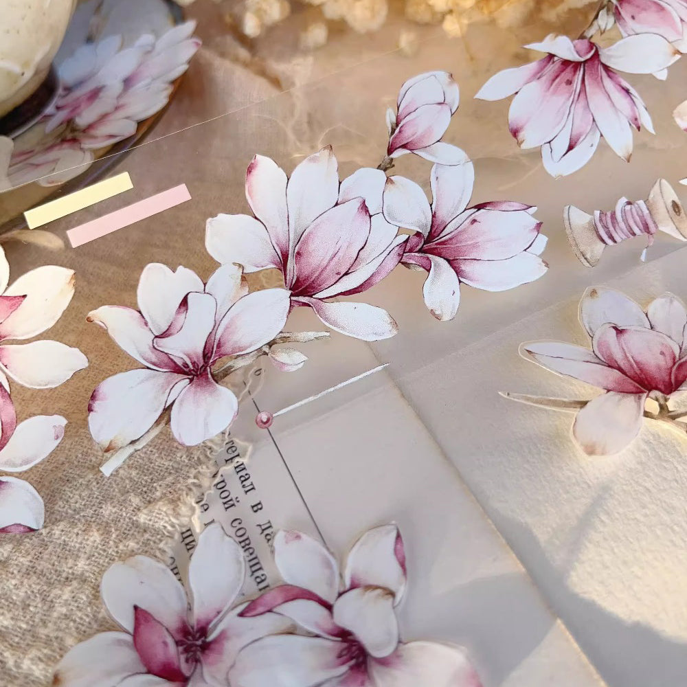 5.5cm*120cm Magnolia Pink Retro Large Flower PET Washi Tape