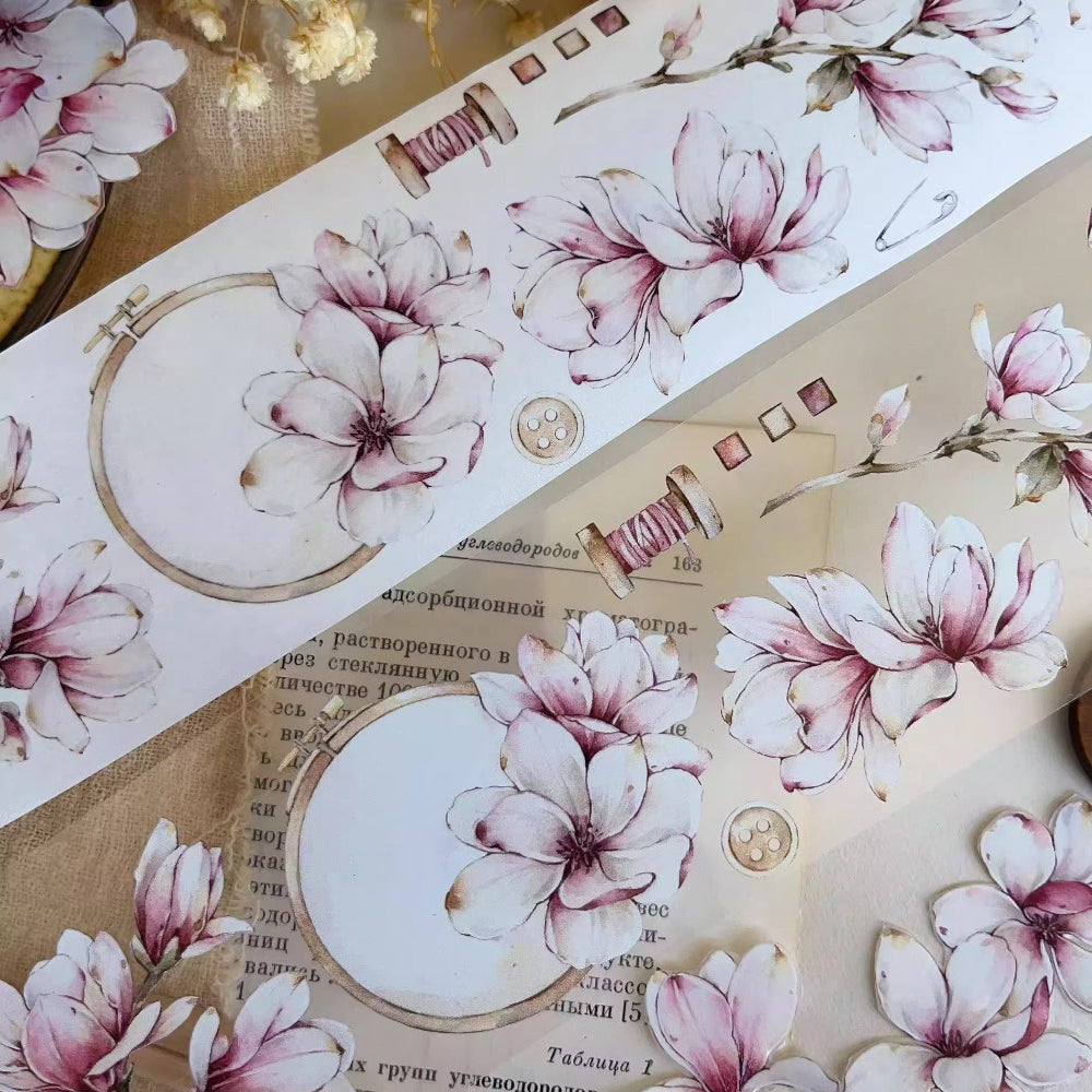 5.5cm*120cm Magnolia Pink Retro Large Flower PET Washi Tape