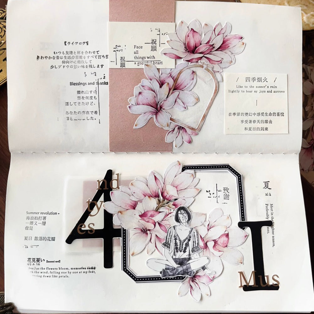 5.5cm*120cm Magnolia Pink Retro Large Flower PET Washi Tape