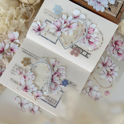 5.5cm*120cm Magnolia Pink Retro Large Flower PET Washi Tape