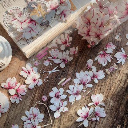 5.5cm*120cm Magnolia Pink Retro Large Flower PET Washi Tape