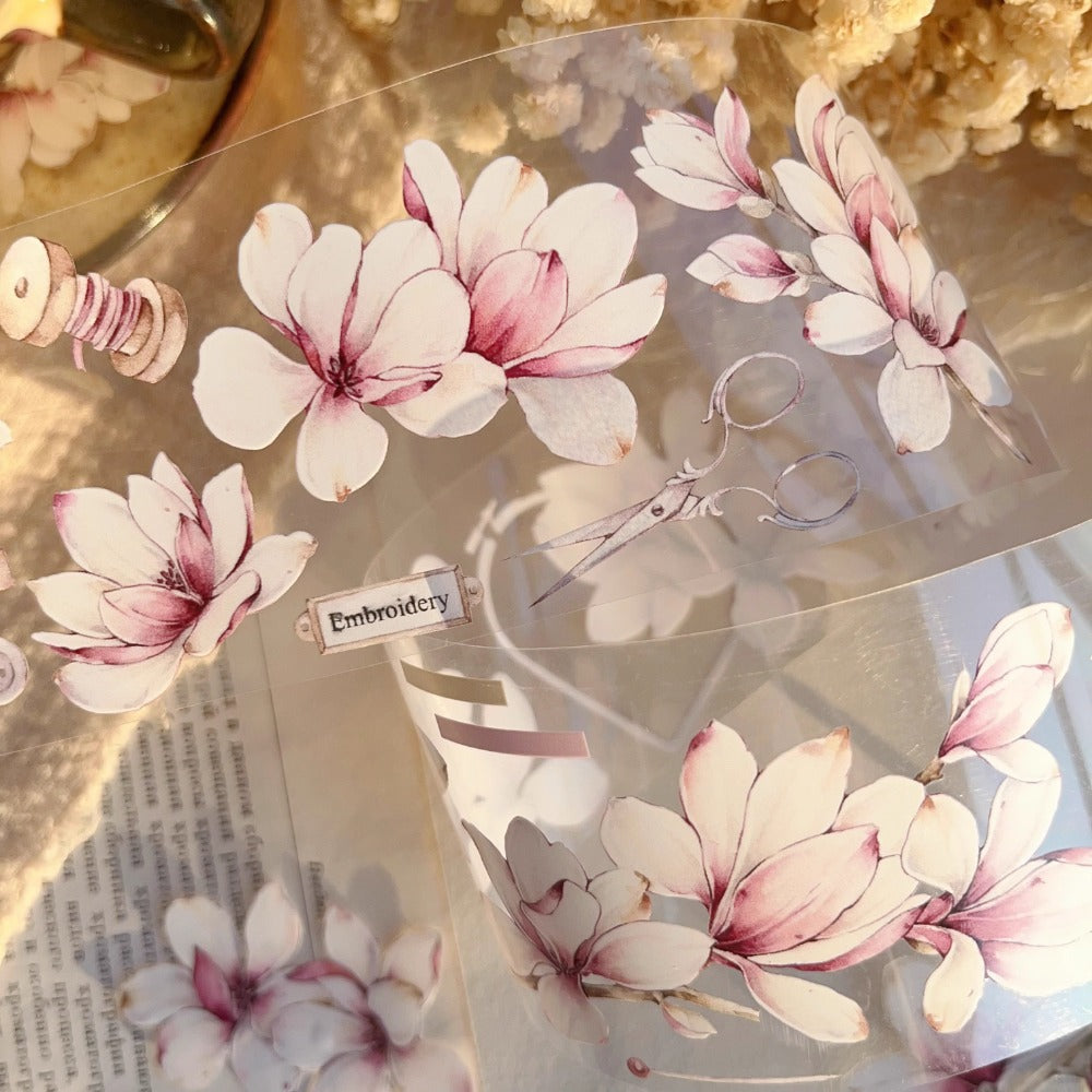 5.5cm*120cm Magnolia Pink Retro Large Flower PET Washi Tape