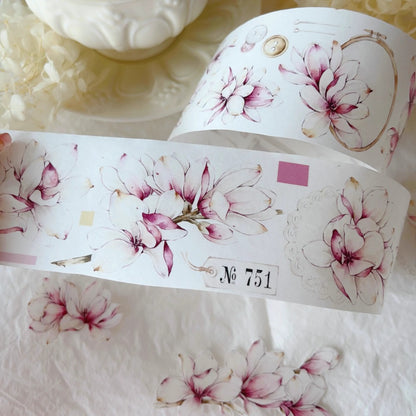 5.5cm*120cm Magnolia Pink Retro Large Flower PET Washi Tape