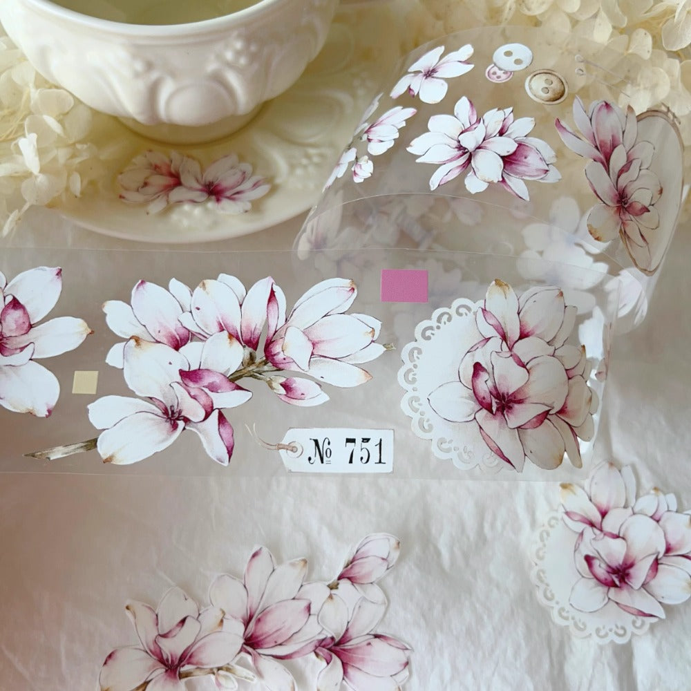 5.5cm*120cm Magnolia Pink Retro Large Flower PET Washi Tape