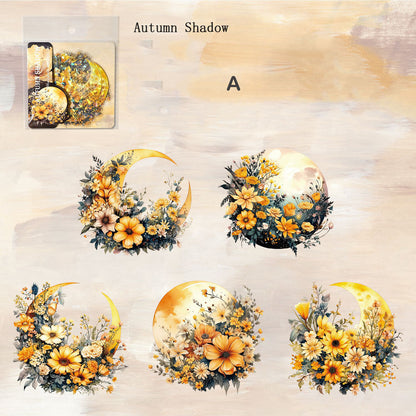 Moon Shadow and Flower Stickers 10pcs