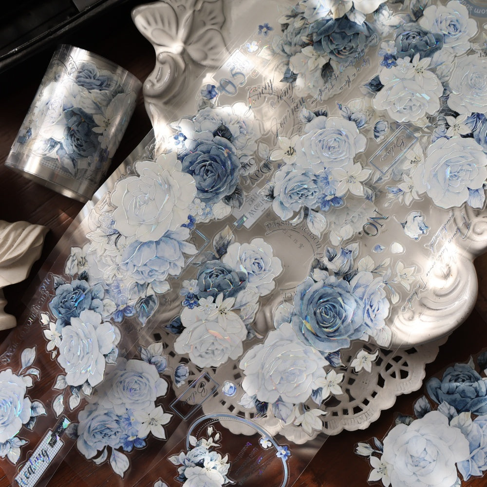 5cm*120cm Die-cutting Moonlight Rose Blue Flower Tape